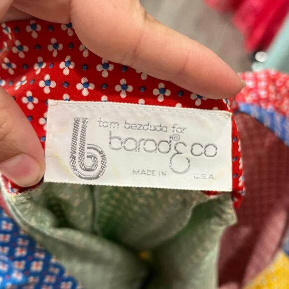 70~80's USA Flower Motif Pattern Colorful Tiered Union Made Chore Dress Sz L - Picture 7 of 10